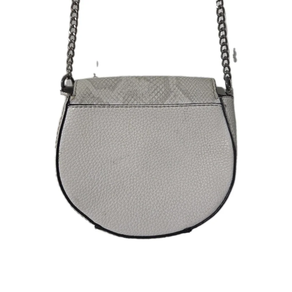 Guess Pebbled Leather Saddlebag Crossbody Purse Mini Cate Snake, Ivory